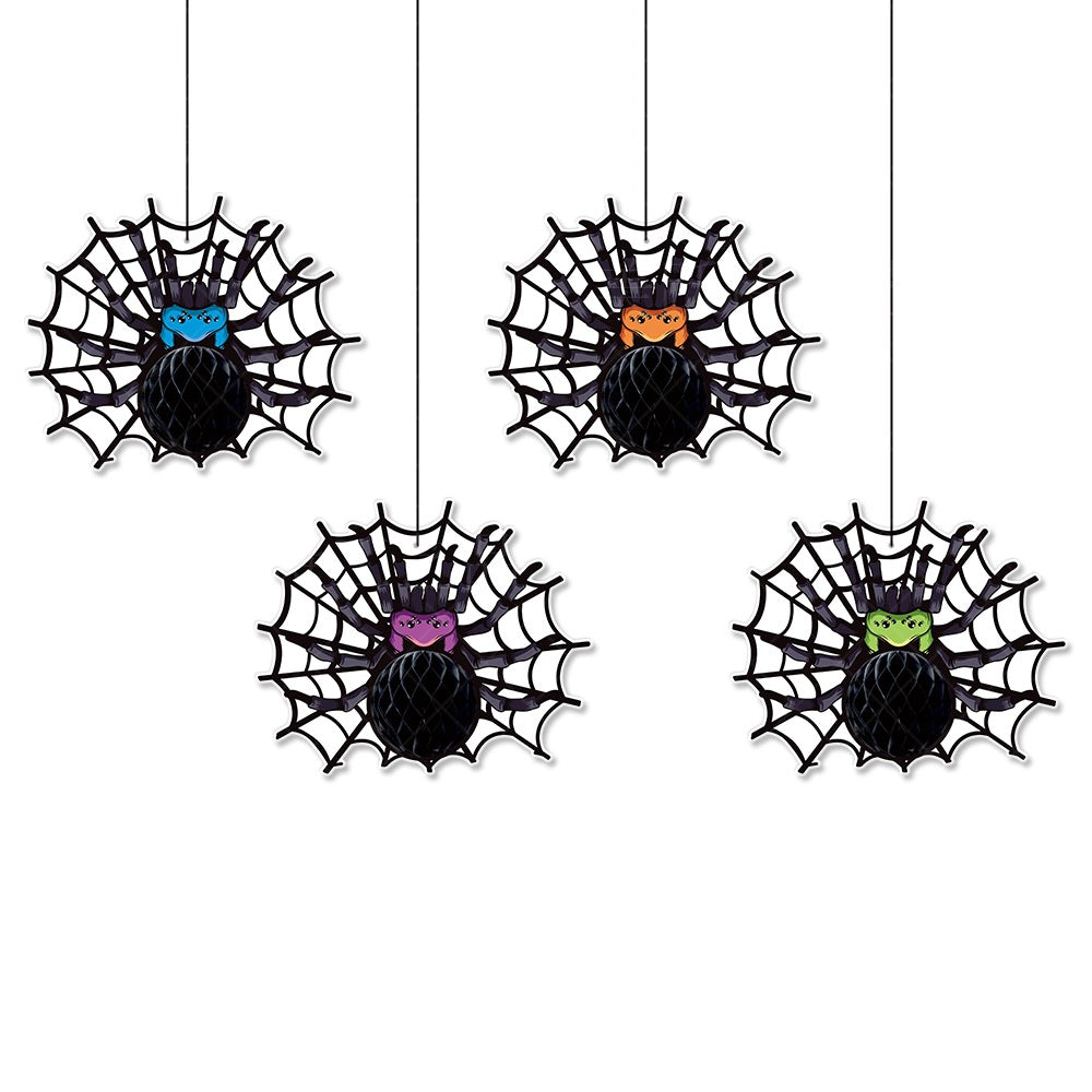 Halloween Decorative Hanging Ornament Spider Bat Honeycomb Ball Pendant 3D Spider Honeycomb Decoration