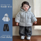 Outfit Winter Casual Thickened Puffer Coat Set with Fleece-Lined Jeans Two-Piece Set