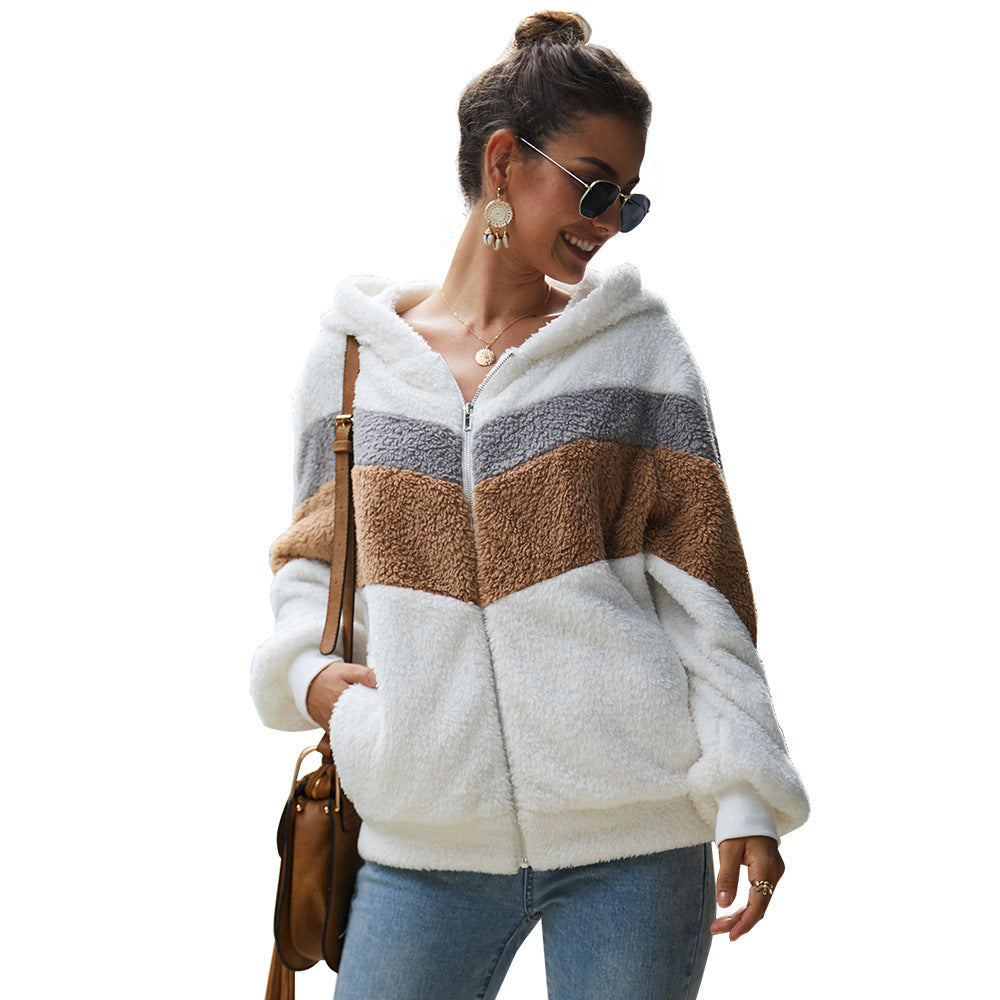 Warme Damen-Kapuzenjacke mit Reißverschluss