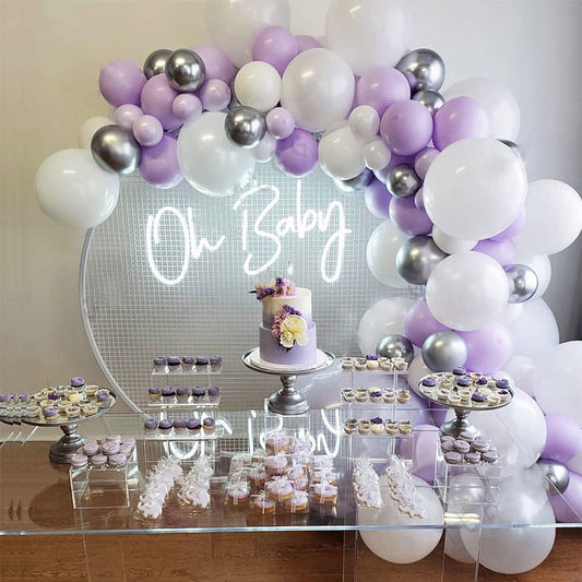 Ballongirlande Macaron Lila, Weiß & Silber – Ansicht 1