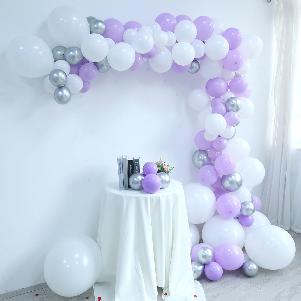 Ballongirlande Macaron Lila, Weiß & Silber – Ansicht 5