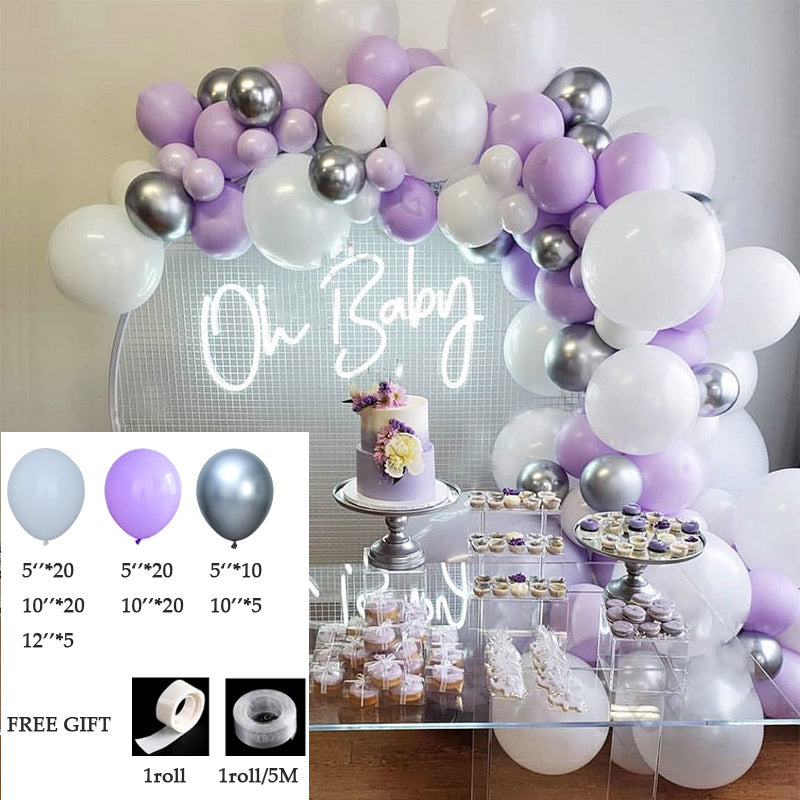 Ballongirlande Macaron Lila, Weiß & Silber – Ansicht 3