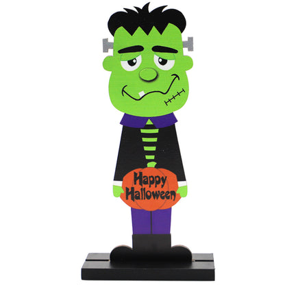 Halloween Tischdeko aus Holz mit Kürbismann und Hexe – Ansicht 3