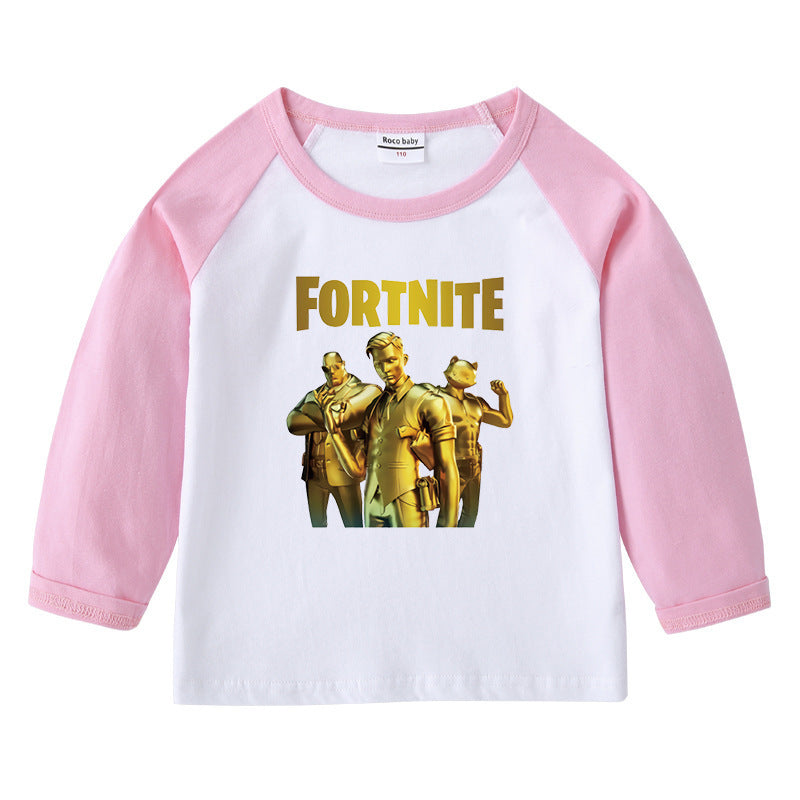 Children's T-shirt with round neck cartoon long sleeves