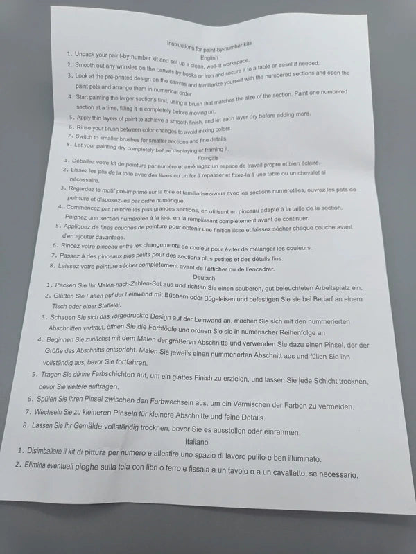 Mehrsprachige Anleitung zum Malen-nach-Zahlen-Set