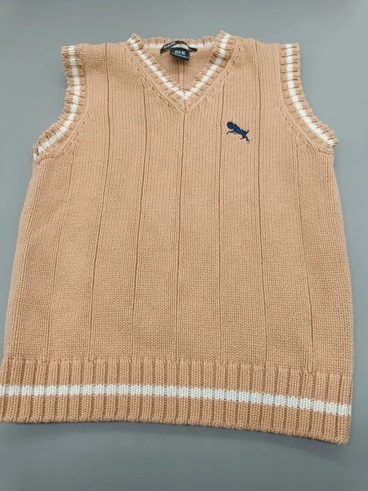 Beige H&M L.O.G.G. Strickweste mit dunkelblauem Pferde-Motiv in Größe 98, Vorderseite