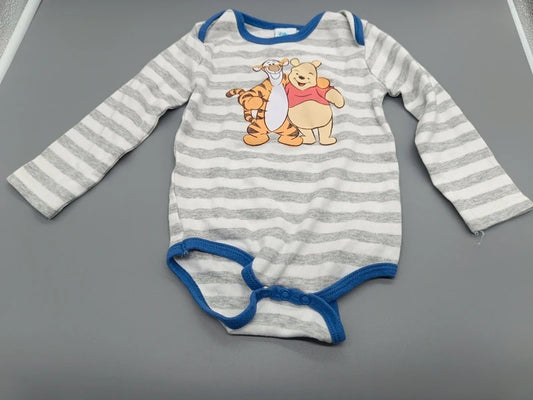 Grau-weiß gestreifter Baby-Langarmbody mit Winnie Puuh und Tigger
