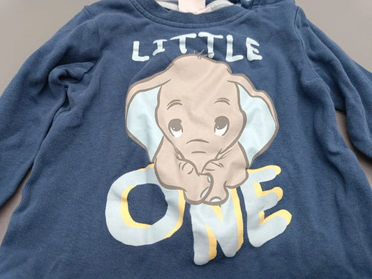 Dunkelblaues Baby-Langarmshirt mit Elefantenmotiv und Little One-Schriftzug in Größe 86