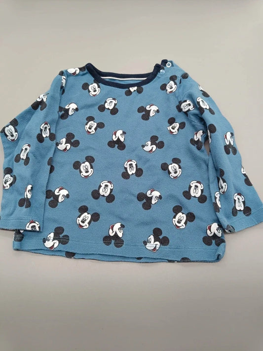 Blaues Mickey-Mouse-Langarmshirt in Größe 80 mit Allover-Motiv, Vorderseite