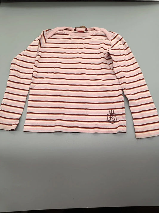 Rosa-weiß gestreiftes Langarmshirt mit YC-Motiv in Größe 104, Vorderseite