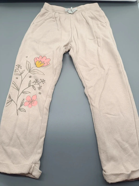 Cremefarbene Mädchenhose mit Blumenmotiv in Größe 98, Vorderseite