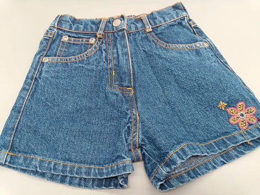 Blaue Kinder-Jeansshorts mit Blumenstickerei und Taschen, Größe 92