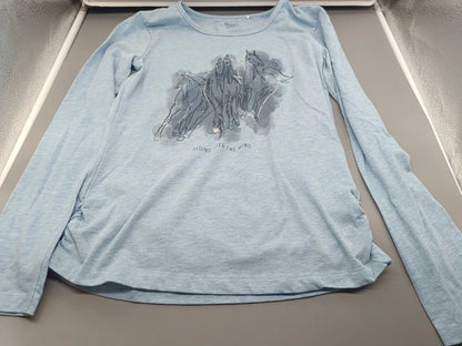 Türkisfarbenes Yigga Sweatshirt Größe 158/164 mit drei Pferden, Vorderseite