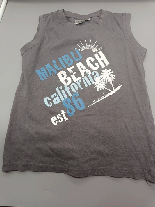 Graues alive Achselshirt Größe 140 mit Malibu-Beach-Aufdruck, Vorderseite
