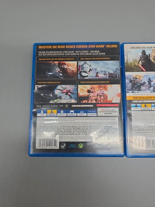 Rückseiten der beiden Star Wars Battlefront PS4-Spielehüllen mit Spielinformationen