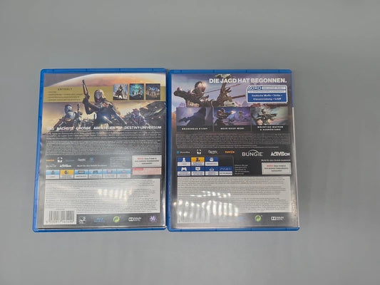 Rückseiten der beiden Destiny PS4-Spielehüllen mit Spielinformationen
