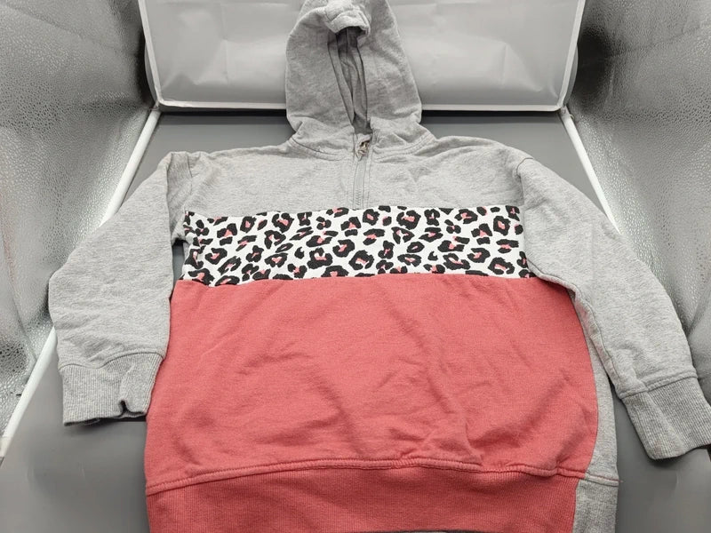 Y.F.K. Kapuzenpullover Größe 134/140 in Grau und Rosa mit gemustertem Bruststreifen, Vorderseite