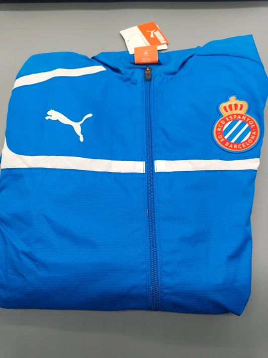 Blaue Puma-Trainingsjacke von Espanyol Barcelona mit Vereinswappen in Größe 164, Vorderseite