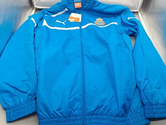 Blaue Trainingsjacke von Puma im Espanyol-Barcelona-Design mit weißen Details in Größe 164