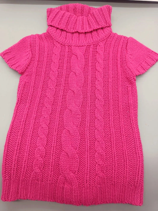 Pinker Mädchen-Strickpullover mit Rollkragen und Zopfmuster in Größe 110, Vorderseite