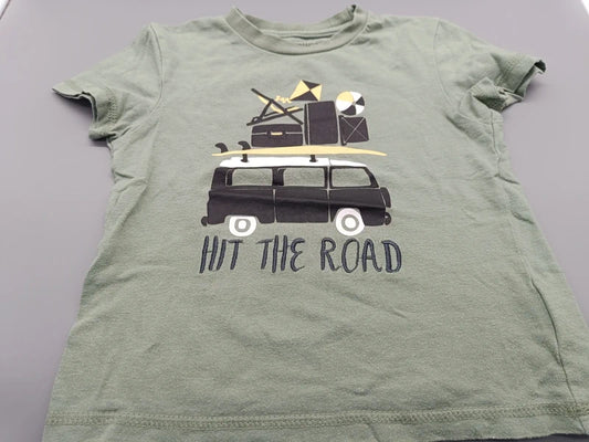 Mintgrünes Mädchen-T-Shirt mit Rüschenärmeln und Campermotiv in Größe 110, Vorderseite