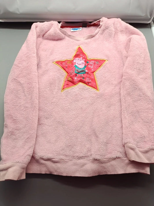 Rosa Mädchen-Sweatshirt mit großem Peppa-Pig-Sternmotiv in Größe 134, Vorderseite