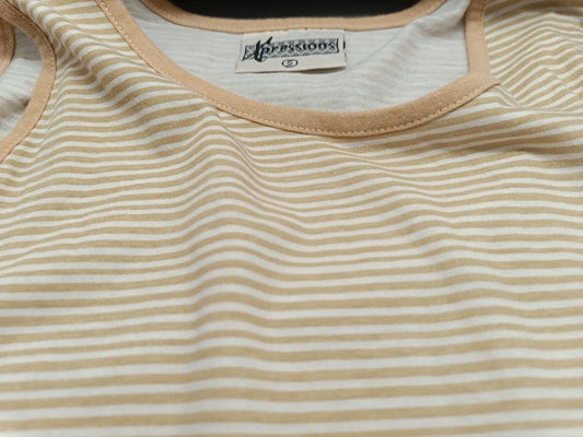 Rückansicht des creme-beige gestreiften Damen-Tops in Größe S