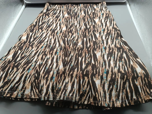 Braun-schwarzer Damenrock mit abstraktem Animal-Print in Größe L, Vorderseite