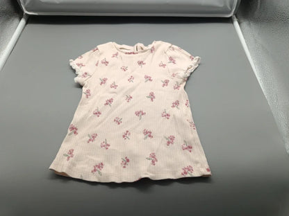 Beigefarbenes LC Waikiki Kinder-T-Shirt mit rosa Blumenmuster, Vorderseite