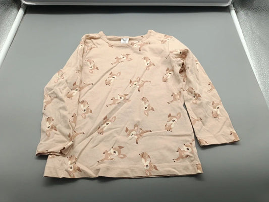 Beiges Mädchen-Langarmshirt mit Rehkitz-Motiv in Größe 92, Vorderseite
