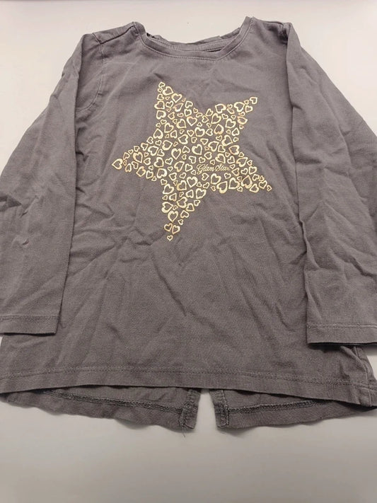Graues Mädchen-Langarmshirt mit goldenem Herzstern-Motiv in Größe 98, Vorderseite