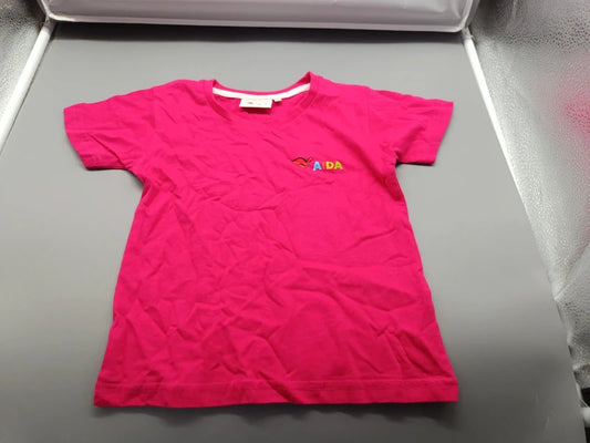 Pinkes Mädchen-T-Shirt mit buntem Brustmotiv in Größe 86, Vorderseite