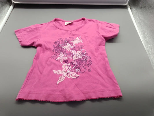 Pinkes Mädchen-T-Shirt mit Blumenmotiv in Größe 110, Vorderseite