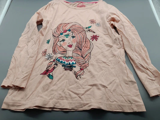 Hellrosa H&M Langarmshirt mit Blumenmädchen-Print in Größe 110, Vorderseite