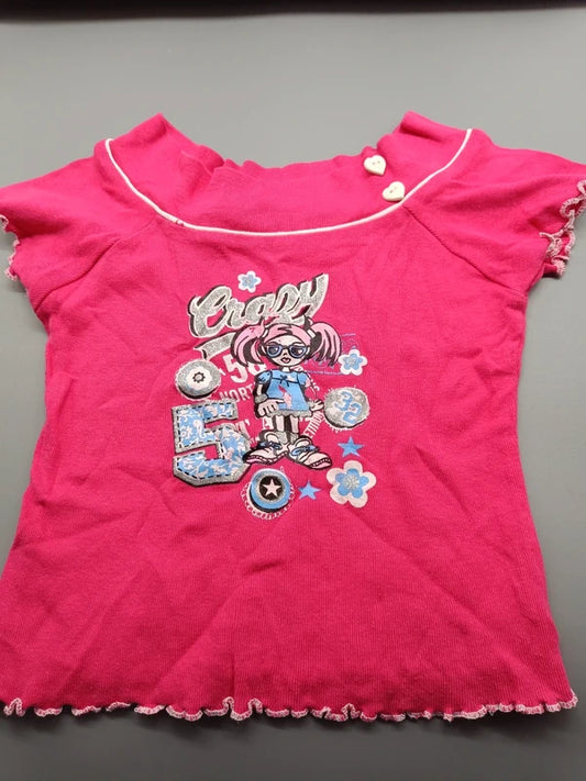 Pinkes Mädchen-T-Shirt mit Crazy-Girl-Motiv in Größe 116, Vorderseite