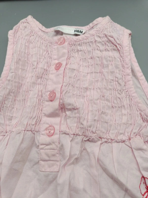 Detail des strukturierten Oberteils und der Knopfleiste des H&M Kinderkleids