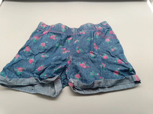 Blau-grauer Shorts-Rock mit rosa Blumenmuster in Größe 110, Vorderseite