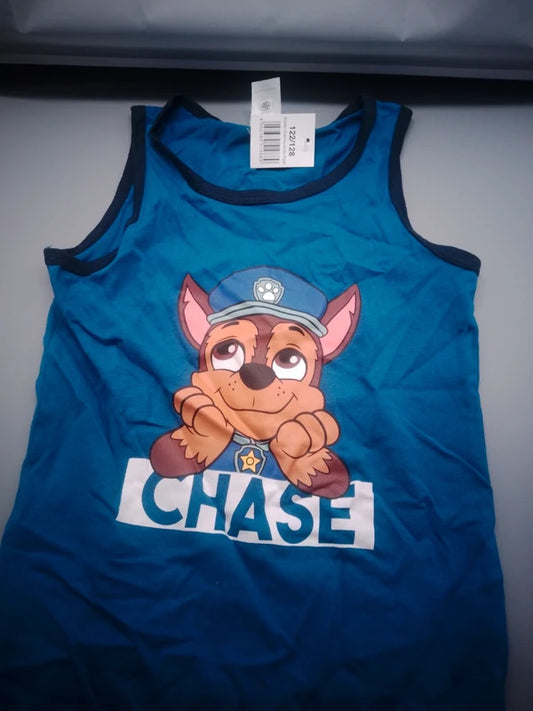 Blaues Paw-Patrol-Top mit Chase-Motiv in Größe 122/128, Vorderseite