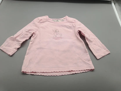 Roséfarbenes Sanetta Baby-Langarmshirt Größe 56 mit Hundemotiv, Vorderseite
