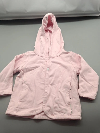 Geöffnete rosa Nopples Babyjacke Größe 50/56 mit Kapuze und gemusterter Innenseite