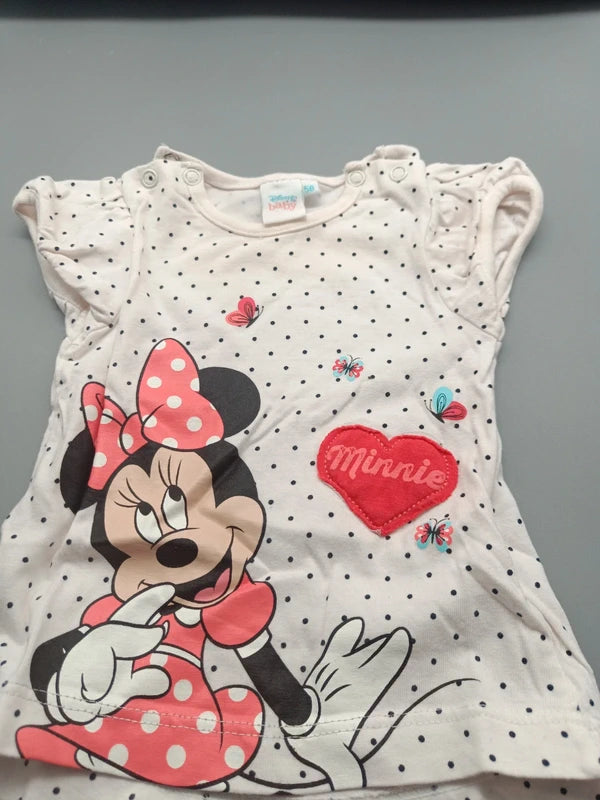 Weißes Disney Baby Minnie Mouse T-Shirt Größe 56 mit Punkten und großem Print, Vorderseite