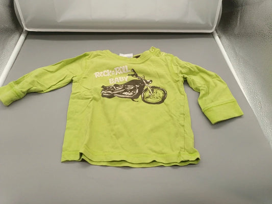 Grünes Topomini Langarmshirt Größe 92 mit Motorrad und Rock'n Roll Baby Aufdruck, Vorderseite