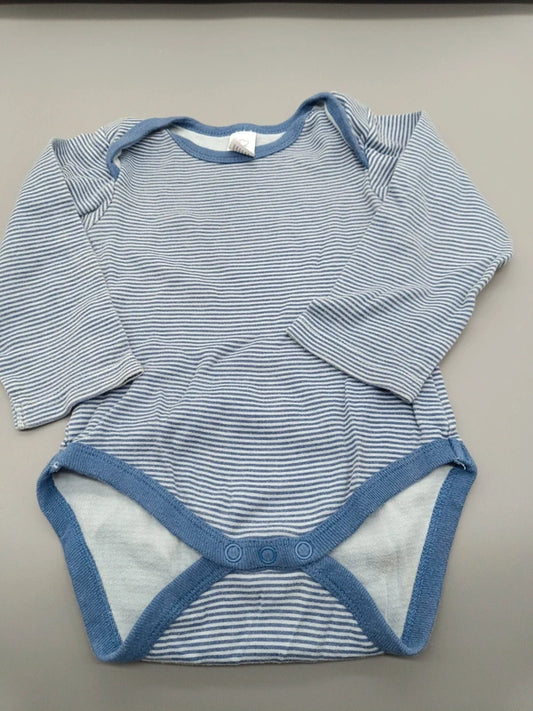 Blau-weiß gestreifter Baby Club Langarmbody Größe 86, Vorderseite