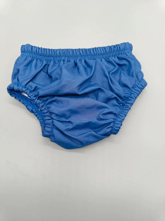Rückseite der blauen Mycey Baby-Schwimmhose mit elastischem Bund