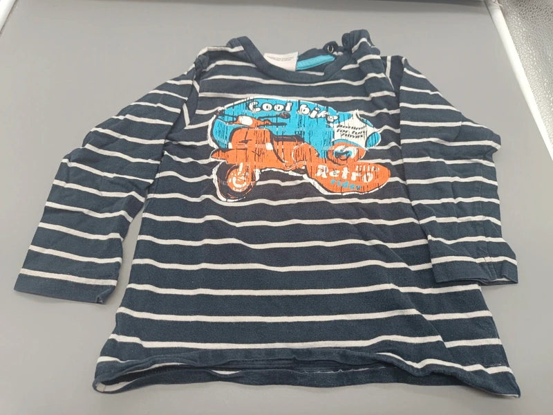 Marineblau gestreiftes Topomini Langarmshirt mit Roller Größe 92, Vorderseite