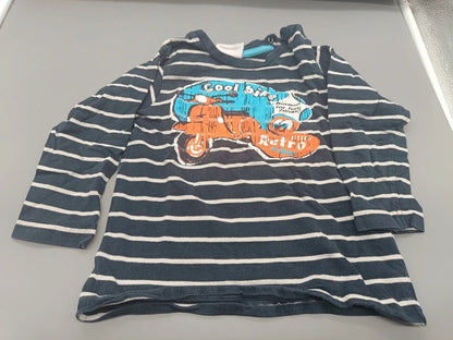 Marineblau gestreiftes Topomini Langarmshirt mit Roller Größe 92, Vorderseite