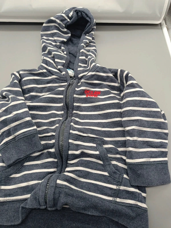 Blau-weiß gestreifte Topomini Kapuzenjacke Größe 92, Vorderseite