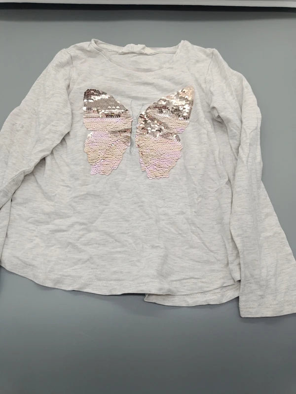 Graues H&M Sweatshirt mit Pailletten-Schmetterling Größe 110/116, Vorderseite