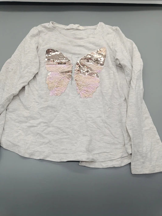 Graues H&M Sweatshirt mit Pailletten-Schmetterling Größe 110/116, Vorderseite