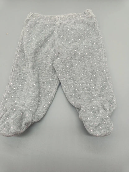 Graue Pusblu Babyhose mit rosa Punkten und geschlossenen Füßen, Größe 56, Vorderseite